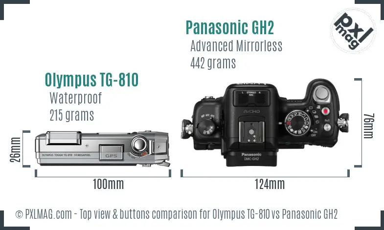 Olympus TG-810 vs Panasonic GH2 top view buttons comparison