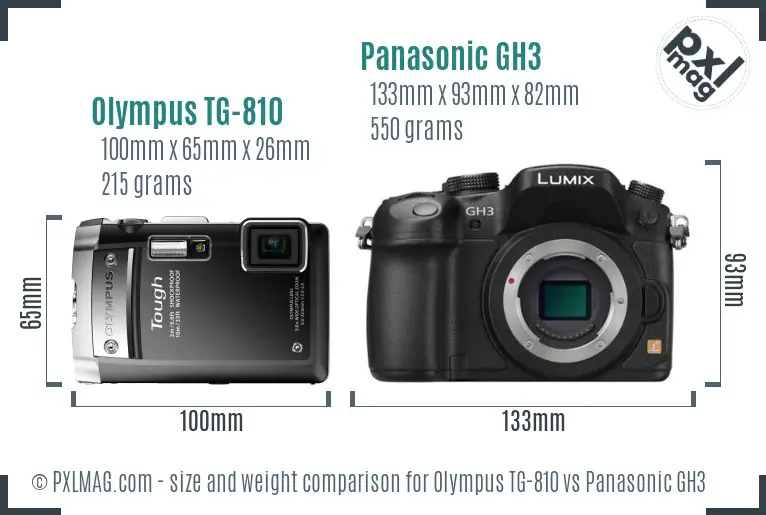 Olympus TG-810 vs Panasonic GH3 size comparison