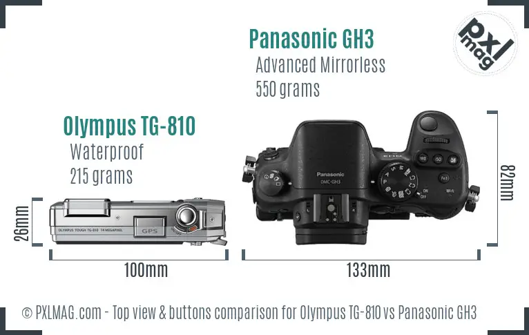 Olympus TG-810 vs Panasonic GH3 top view buttons comparison