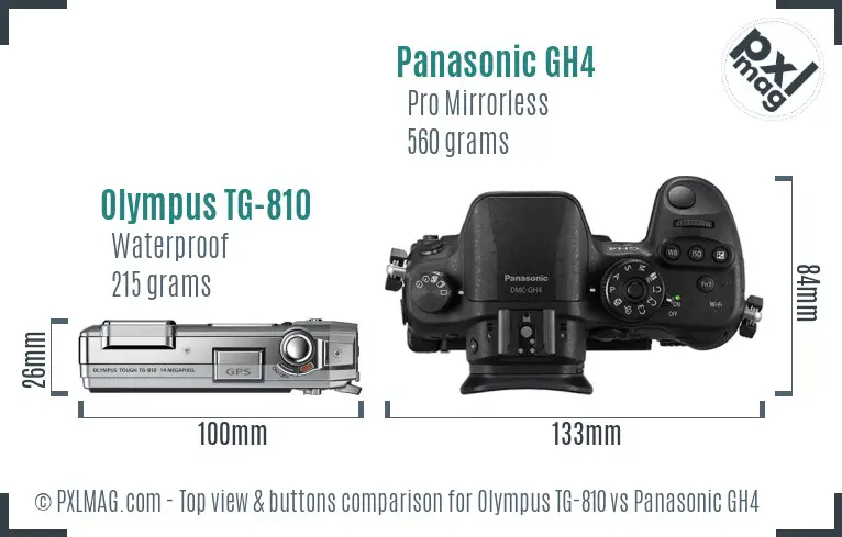 Olympus TG-810 vs Panasonic GH4 top view buttons comparison Olympus TG-810 vs Panasonic GH4 top view buttons comparison