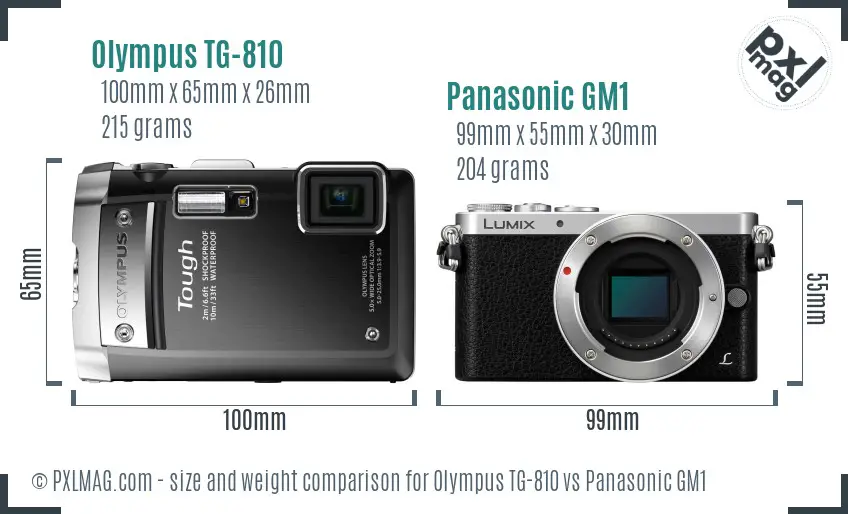 Olympus TG-810 vs Panasonic GM1 size comparison