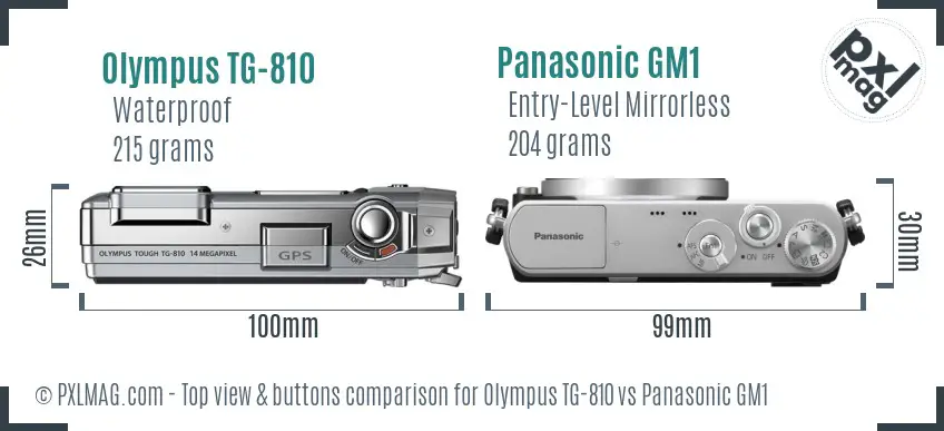 Olympus TG-810 vs Panasonic GM1 top view buttons comparison