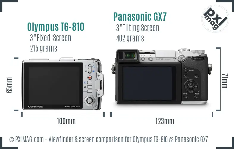 Olympus TG-810 vs Panasonic GX7 Screen and Viewfinder comparison