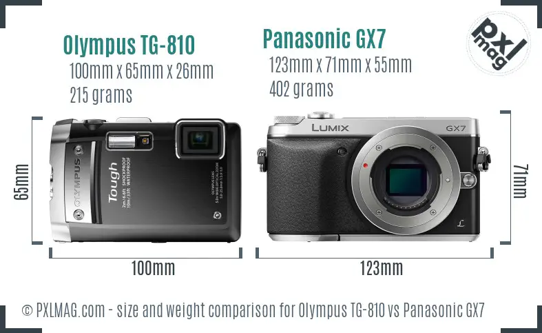 Olympus TG-810 vs Panasonic GX7 size comparison