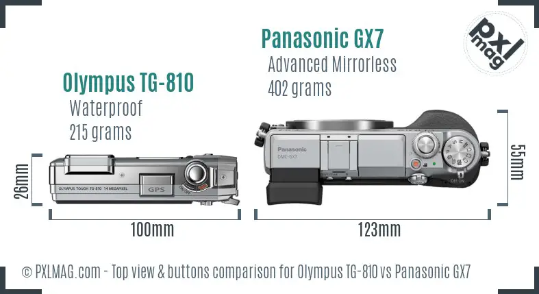 Olympus TG-810 vs Panasonic GX7 top view buttons comparison