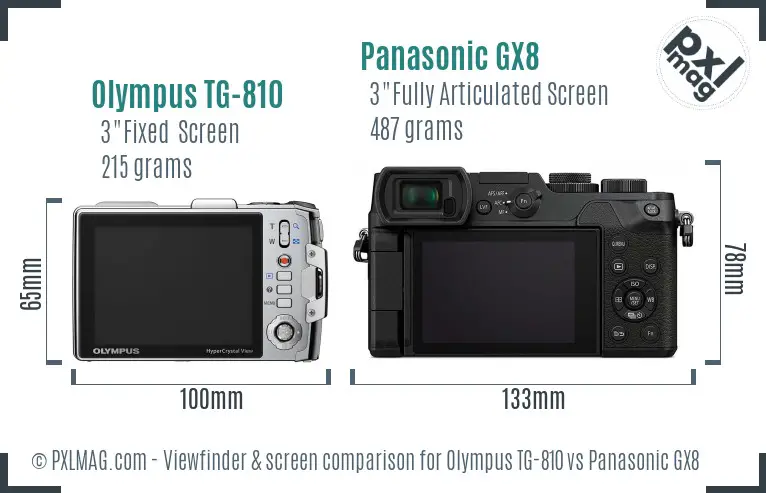 Olympus TG-810 vs Panasonic GX8 Screen and Viewfinder comparison