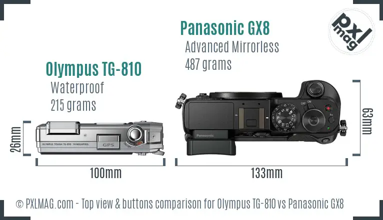 Olympus TG-810 vs Panasonic GX8 top view buttons comparison