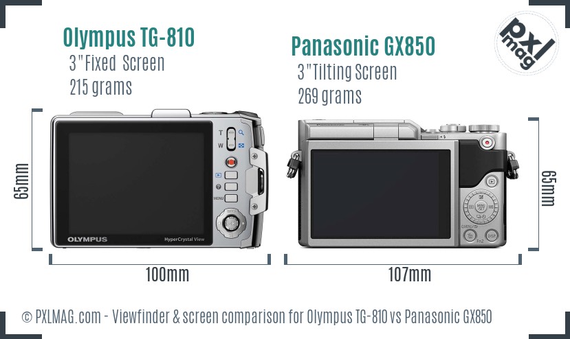 Olympus TG-810 vs Panasonic GX850 Screen and Viewfinder comparison
