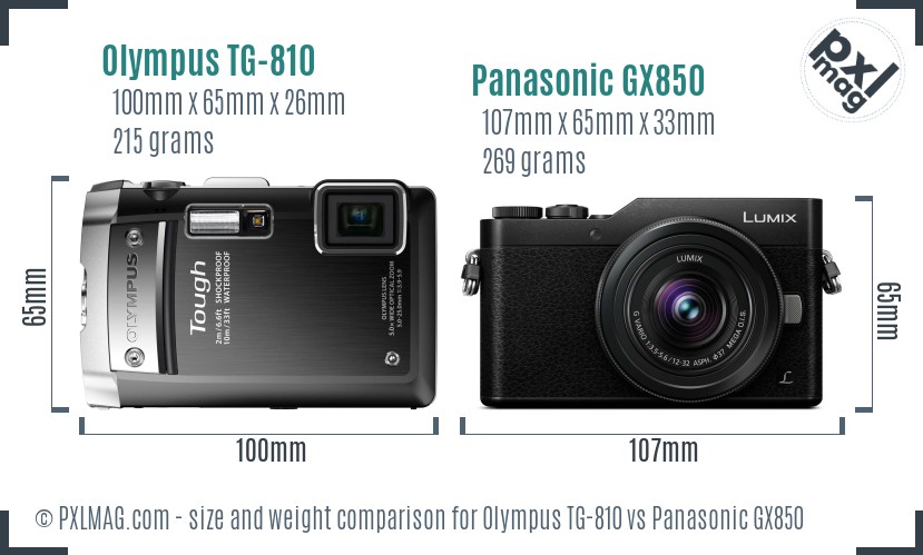 Olympus TG-810 vs Panasonic GX850 size comparison Olympus TG-810 vs Panasonic GX850 size comparison