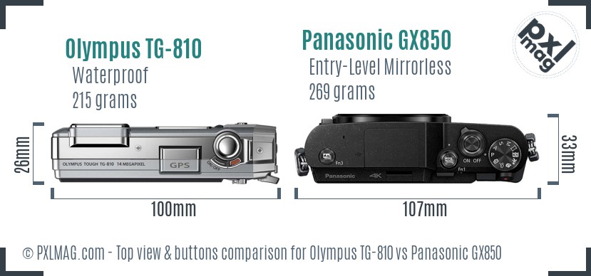 Olympus TG-810 vs Panasonic GX850 top view buttons comparison
