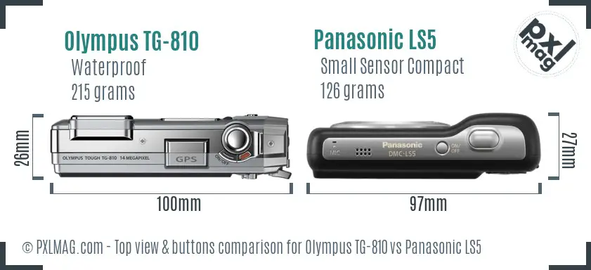 Olympus TG-810 vs Panasonic LS5 top view buttons comparison Olympus TG-810 vs Panasonic LS5 top view buttons comparison
