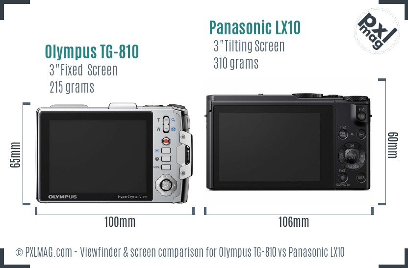 Olympus TG-810 vs Panasonic LX10 Screen and Viewfinder comparison