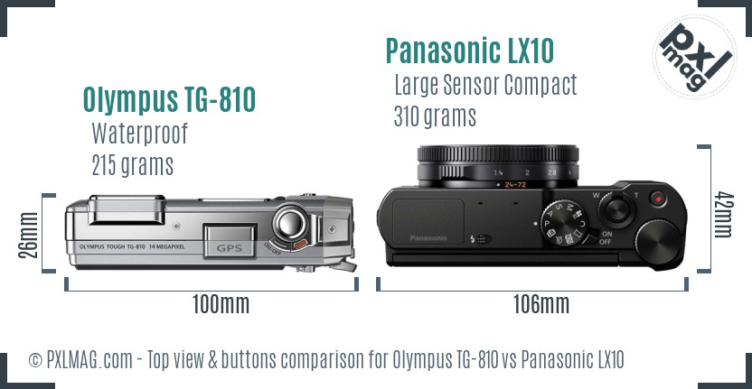 Olympus TG-810 vs Panasonic LX10 top view buttons comparison