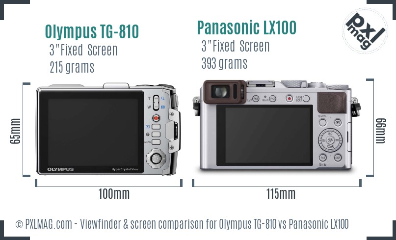 Olympus TG-810 vs Panasonic LX100 Screen and Viewfinder comparison