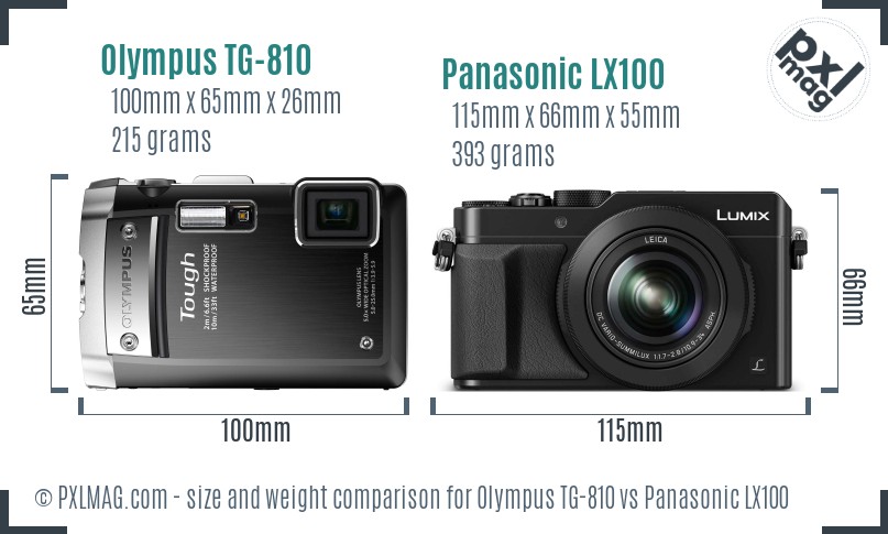 Olympus TG-810 vs Panasonic LX100 size comparison