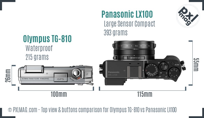 Olympus TG-810 vs Panasonic LX100 top view buttons comparison