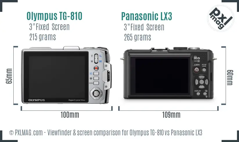 Olympus TG-810 vs Panasonic LX3 Screen and Viewfinder comparison