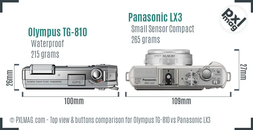 Olympus TG-810 vs Panasonic LX3 top view buttons comparison