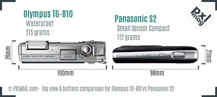 Olympus TG-810 vs Panasonic S2 top view buttons comparison