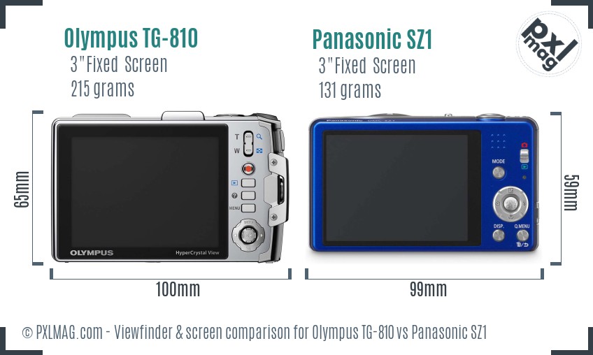 Olympus TG-810 vs Panasonic SZ1 Screen and Viewfinder comparison