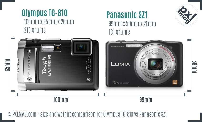 Olympus TG-810 vs Panasonic SZ1 size comparison Olympus TG-810 vs Panasonic SZ1 size comparison