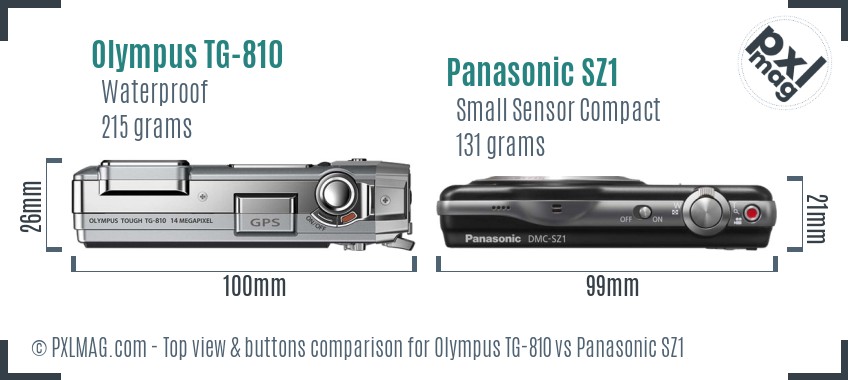 Olympus TG-810 vs Panasonic SZ1 top view buttons comparison