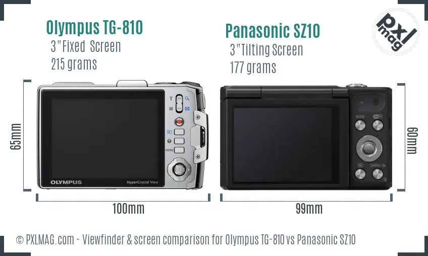 Olympus TG-810 vs Panasonic SZ10 Screen and Viewfinder comparison