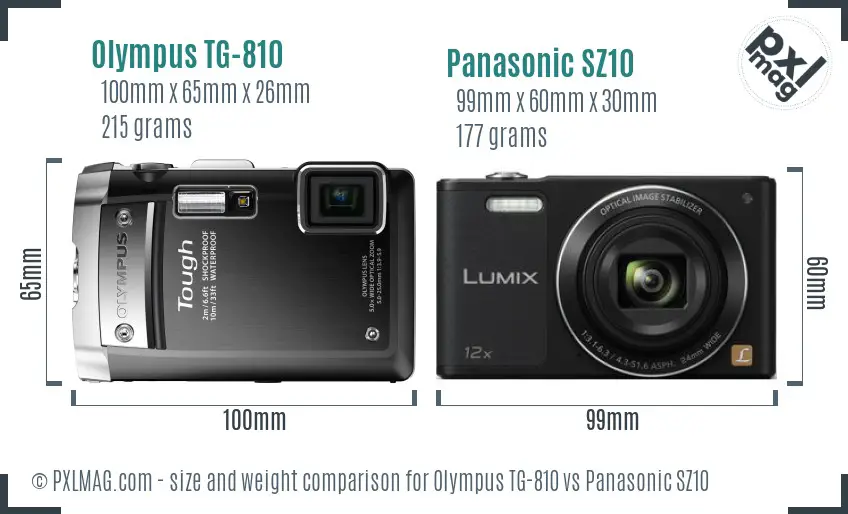 Olympus TG-810 vs Panasonic SZ10 size comparison