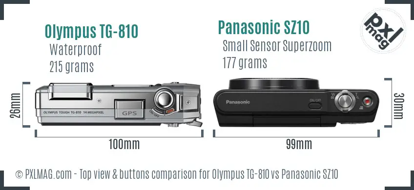 Olympus TG-810 vs Panasonic SZ10 top view buttons comparison