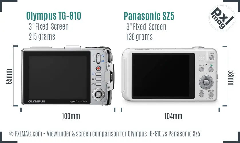 Olympus TG-810 vs Panasonic SZ5 Screen and Viewfinder comparison