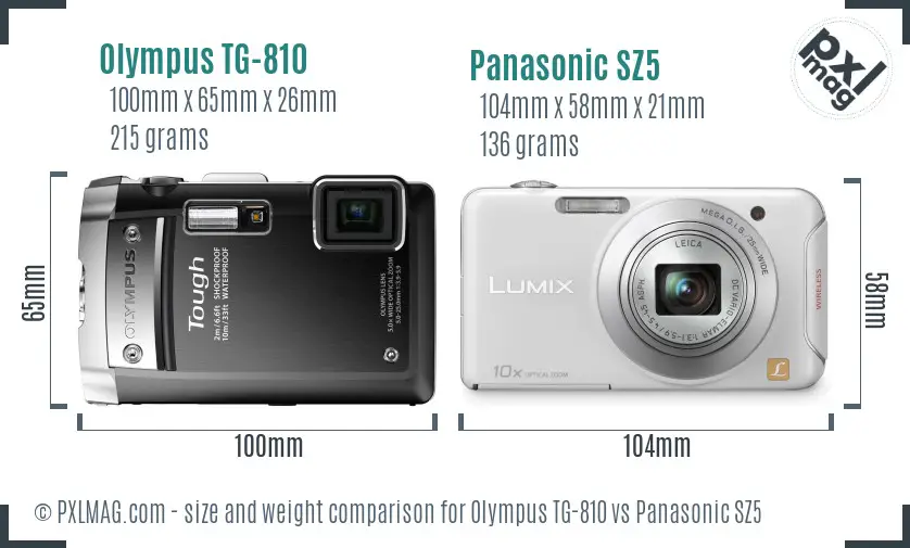 Olympus TG-810 vs Panasonic SZ5 size comparison