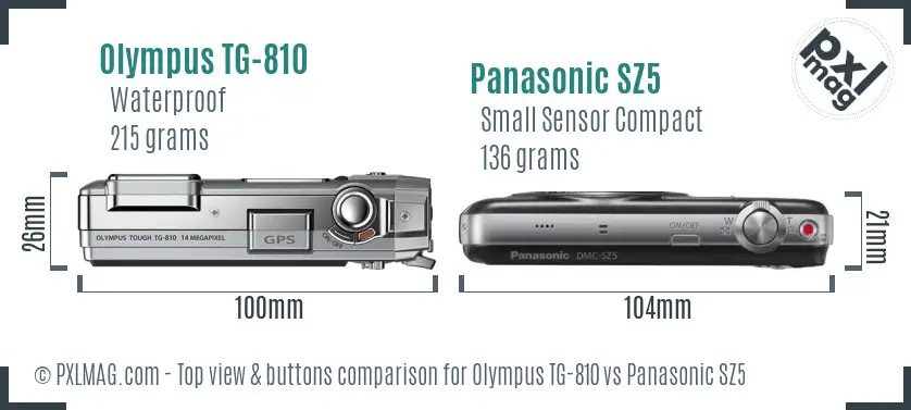 Olympus TG-810 vs Panasonic SZ5 top view buttons comparison