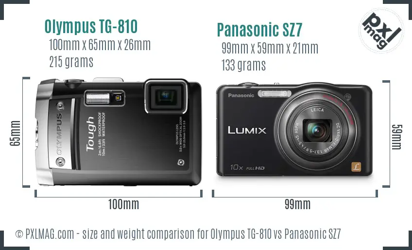 Olympus TG-810 vs Panasonic SZ7 size comparison