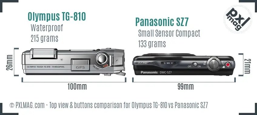 Olympus TG-810 vs Panasonic SZ7 top view buttons comparison
