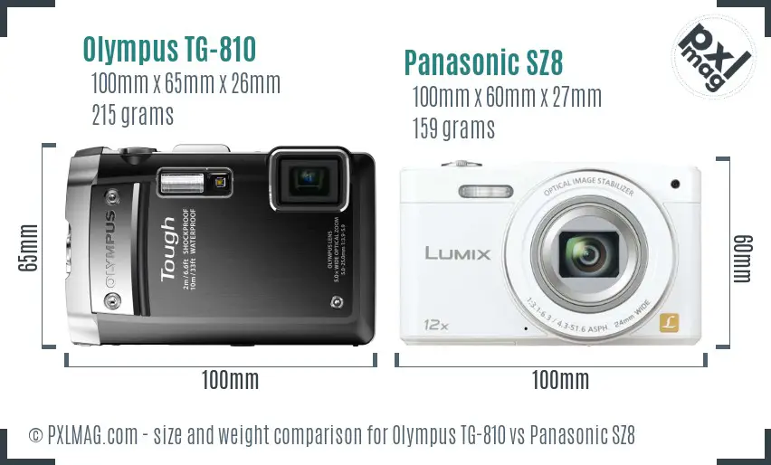Olympus TG-810 vs Panasonic SZ8 size comparison Olympus TG-810 vs Panasonic SZ8 size comparison