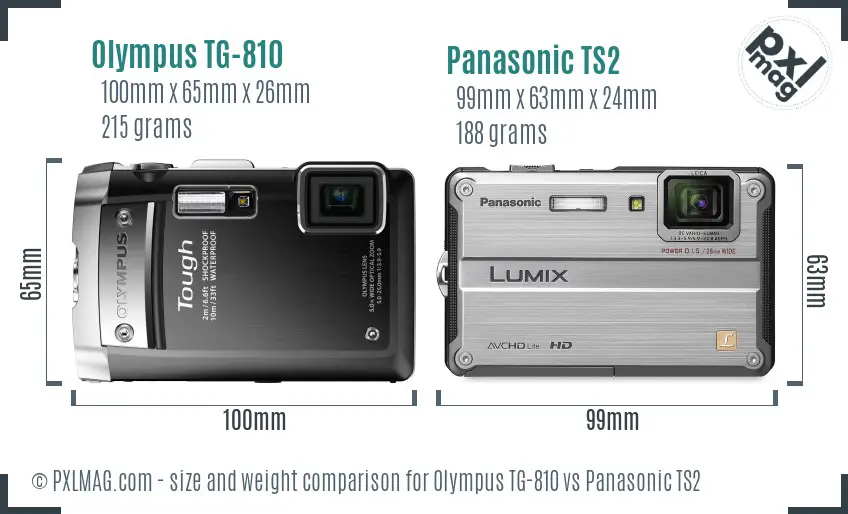 Olympus TG-810 vs Panasonic TS2 size comparison