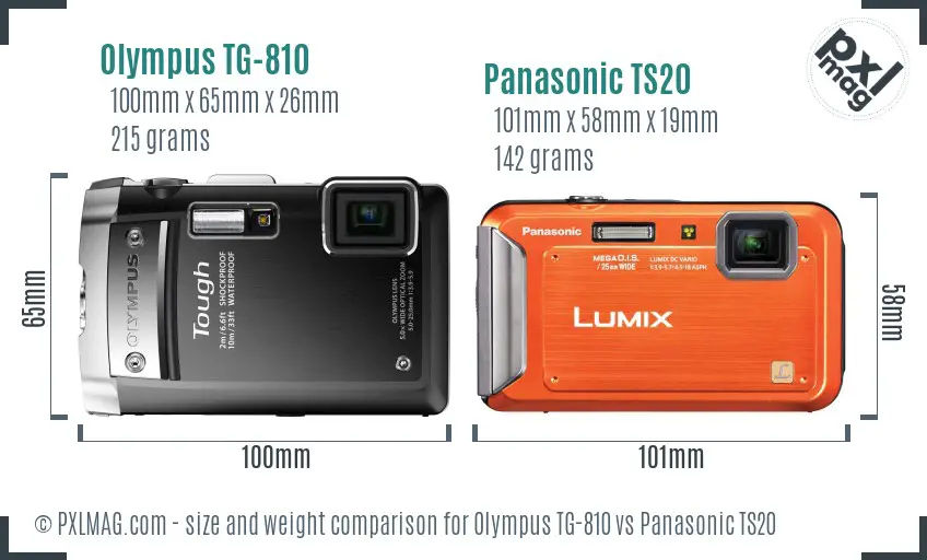 Olympus TG-810 vs Panasonic TS20 size comparison