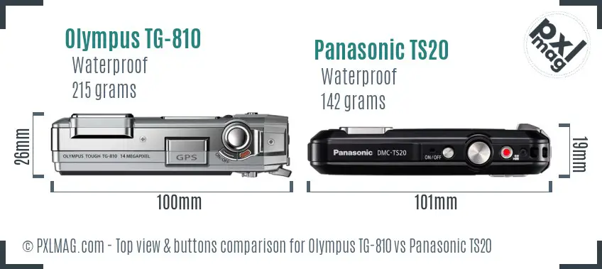 Olympus TG-810 vs Panasonic TS20 top view buttons comparison