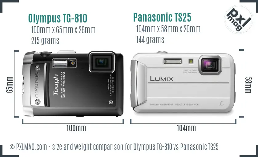 Olympus TG-810 vs Panasonic TS25 size comparison