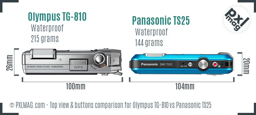 Olympus TG-810 vs Panasonic TS25 top view buttons comparison