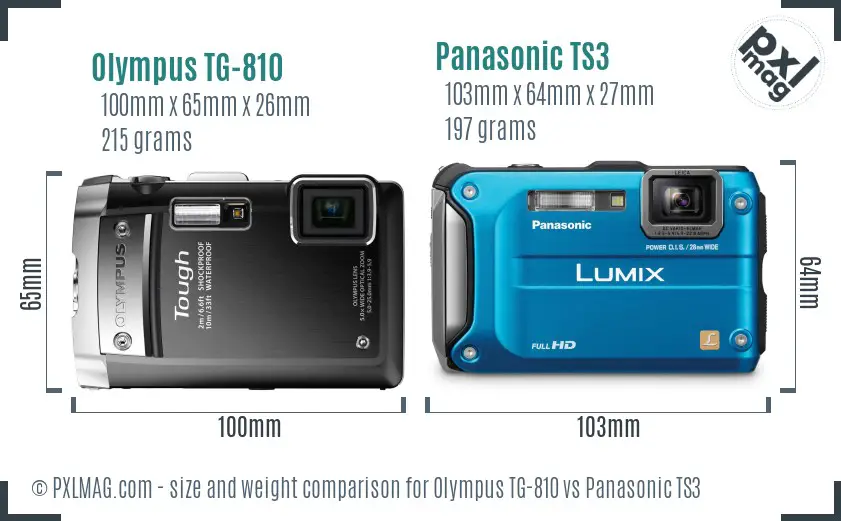 Olympus TG-810 vs Panasonic TS3 size comparison