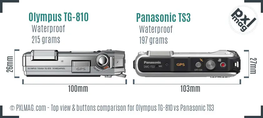 Olympus TG-810 vs Panasonic TS3 top view buttons comparison