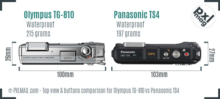 Olympus TG-810 vs Panasonic TS4 top view buttons comparison