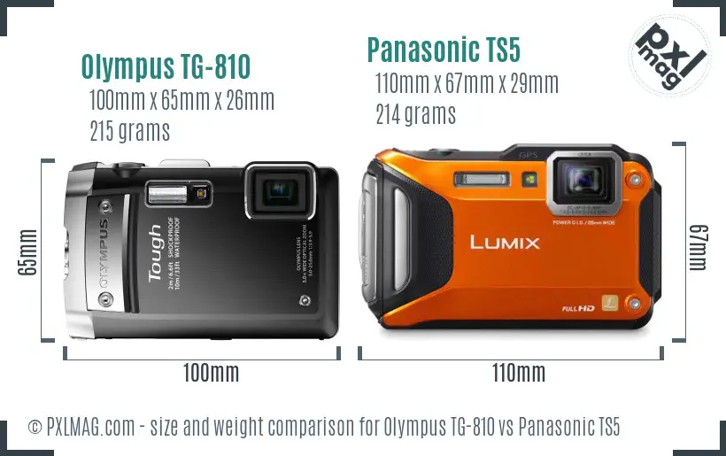 Olympus TG-810 vs Panasonic TS5 size comparison