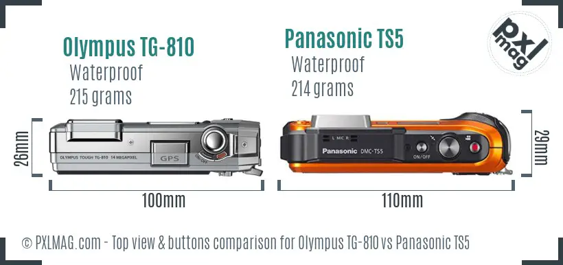 Olympus TG-810 vs Panasonic TS5 top view buttons comparison