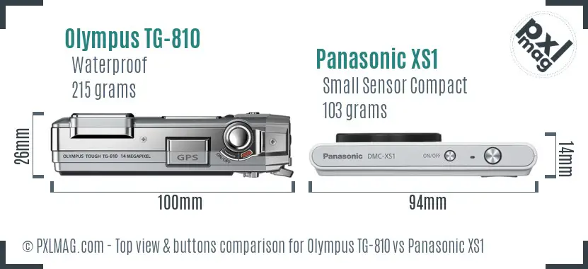 Olympus TG-810 vs Panasonic XS1 top view buttons comparison
