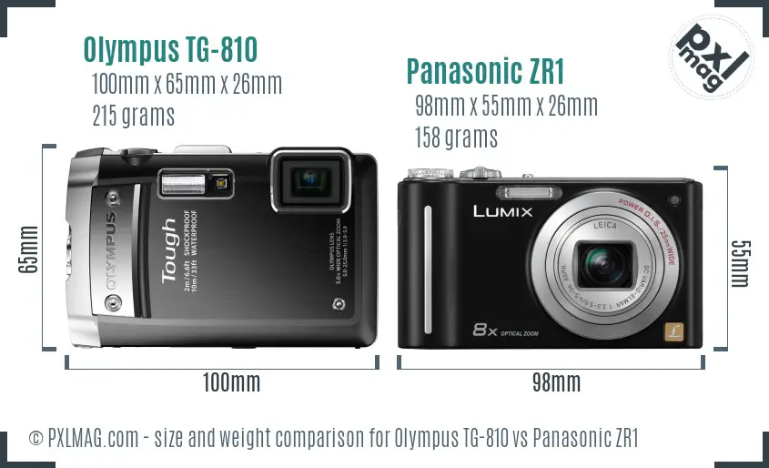 Olympus TG-810 vs Panasonic ZR1 size comparison