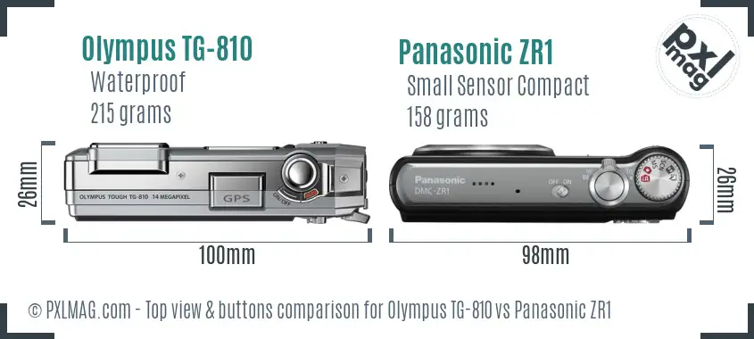 Olympus TG-810 vs Panasonic ZR1 top view buttons comparison