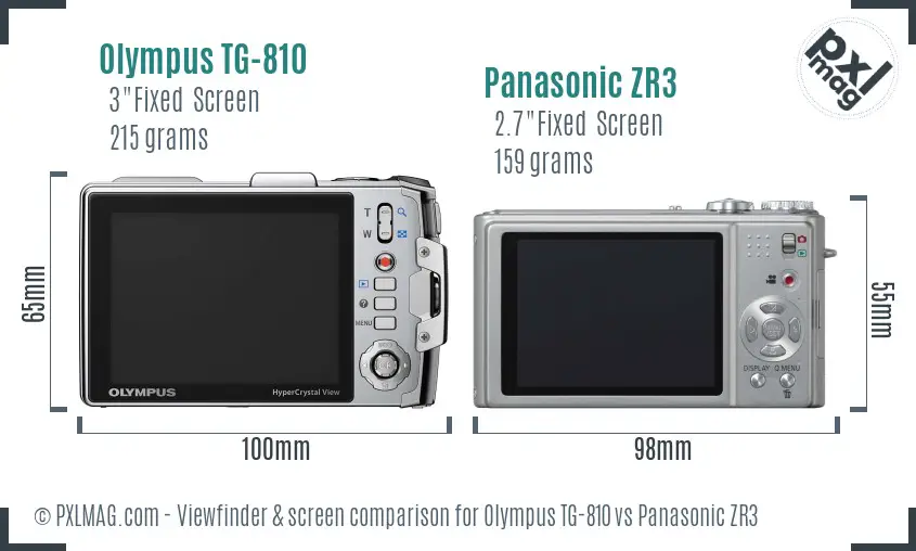 Olympus TG-810 vs Panasonic ZR3 Screen and Viewfinder comparison