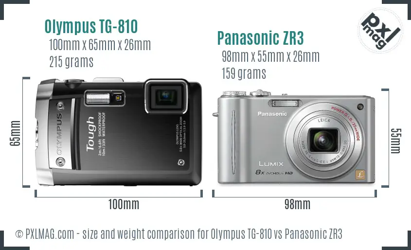 Olympus TG-810 vs Panasonic ZR3 size comparison